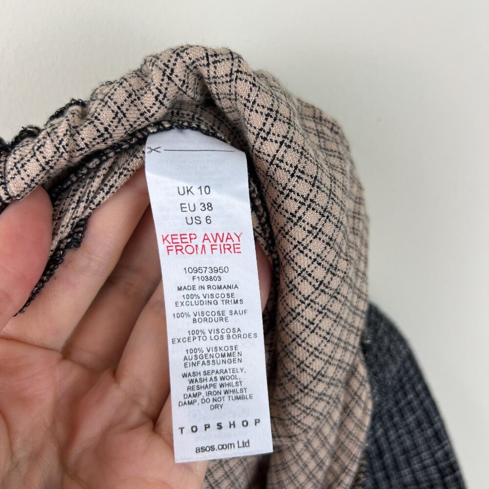 Topshop Black Tan Colorblock Plaid Elastic Waist Pull On Pants - Picture 5 of 5